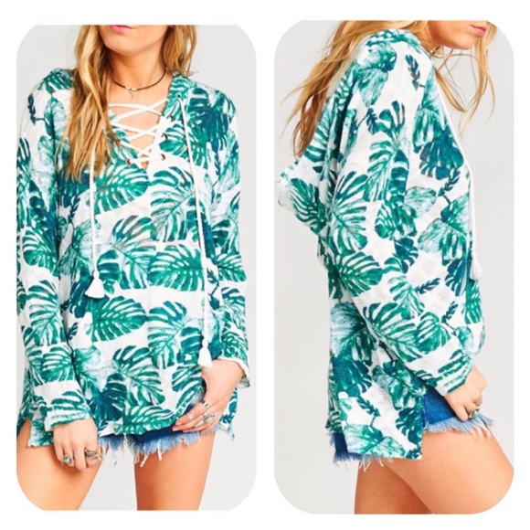 Show Me Your MuMu Mellow Barefoot Palm Leaf Lace Up Sweater - Picture 1 of 4